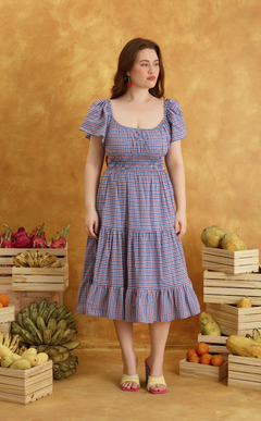 ODESSA MIDI DRESS - RED BLUE MICRO PLAID Shop.TayoStudio