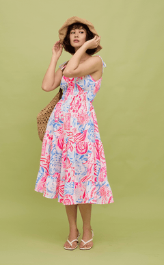 PAMELA MIDI DRESS - NEON TROPICAL LINEN