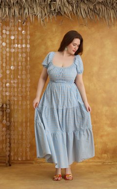 PENELOPE MAXI DRESS - BLUE MICRO PLAID Shop.TayoStudio