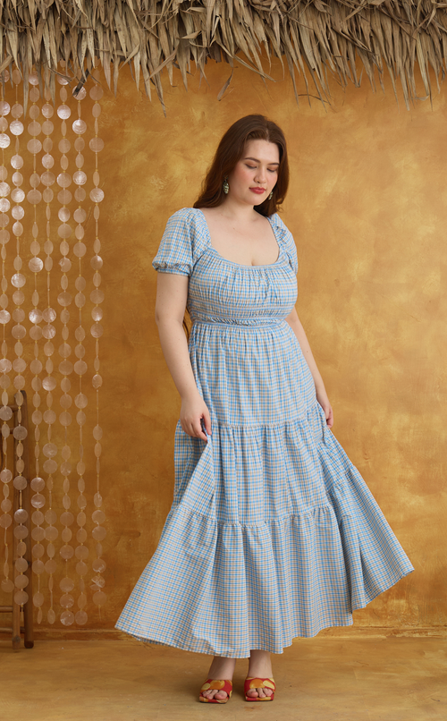 PENELOPE MAXI DRESS - BLUE MICRO PLAID Shop.TayoStudio