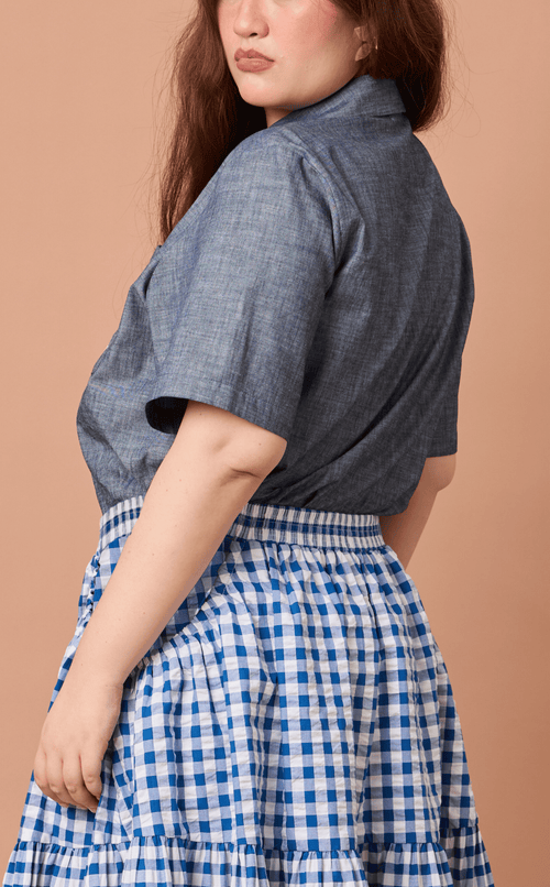 PINO TOP - DENIM CHAMBRAY w/ BAYANIHAN EMBRO Shop.TayoStudio