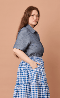 PINO TOP - DENIM CHAMBRAY w/ BAYANIHAN EMBRO Shop.TayoStudio