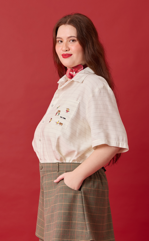 PINO TOP - WHITE CHALK STRIPES w/ BAYANIHAN EMBRO