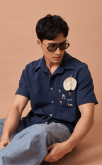 PINO TOP - NAVY BLUE w/ BAYANIHAN EMBRO Shop.TayoStudio