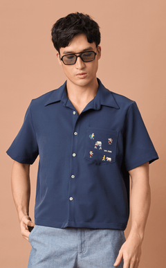 PINO TOP - NAVY BLUE w/ BAYANIHAN EMBRO Shop.TayoStudio