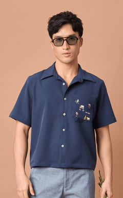 PINO TOP - NAVY BLUE w/ BAYANIHAN EMBRO Shop.TayoStudio