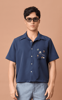 PINO TOP - NAVY BLUE w/ BAYANIHAN EMBRO Shop.TayoStudio