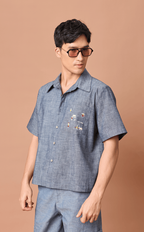 PINO TOP - DENIM CHAMBRAY w/ BAYANIHAN EMBRO Shop.TayoStudio