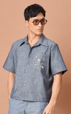 PINO TOP - DENIM CHAMBRAY w/ BAYANIHAN EMBRO Shop.TayoStudio