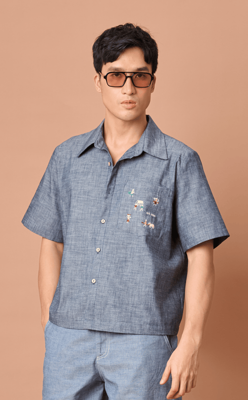 PINO TOP - DENIM CHAMBRAY w/ BAYANIHAN EMBRO