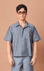 PINO TOP - DENIM CHAMBRAY w/ BAYANIHAN EMBRO
