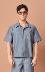 PINO TOP - DENIM CHAMBRAY w/ BAYANIHAN EMBRO Shop.TayoStudio