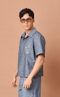 PINO TOP - DENIM CHAMBRAY w/ BAYANIHAN EMBRO Shop.TayoStudio