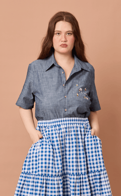 PINO TOP - DENIM CHAMBRAY w/ BAYANIHAN EMBRO