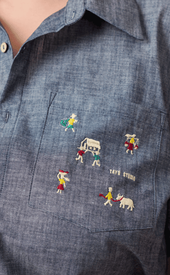 PINO TOP - DENIM CHAMBRAY w/ BAYANIHAN EMBRO