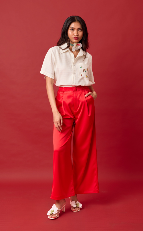 PINO TOP - WHITE CHALK STRIPES w/ BAYANIHAN EMBRO Shop.TayoStudio