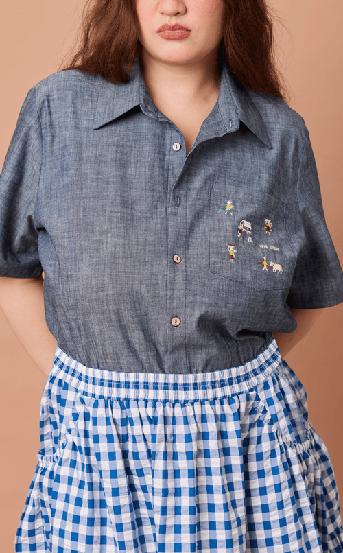 PINO TOP - DENIM CHAMBRAY w/ BAYANIHAN EMBRO Shop.TayoStudio