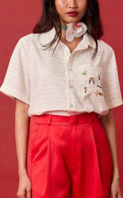 PINO TOP - WHITE CHALK STRIPES w/ BAYANIHAN EMBRO