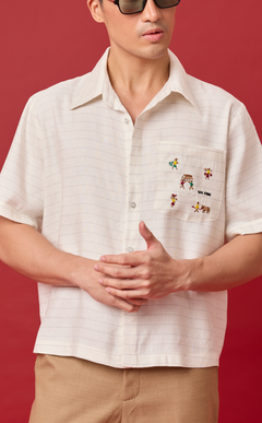 PINO TOP - WHITE CHALK STRIPES w/ BAYANIHAN EMBRO Shop.TayoStudio