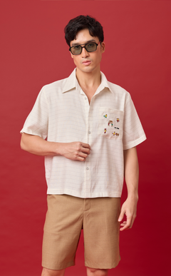 PINO TOP - WHITE CHALK STRIPES w/ BAYANIHAN EMBRO Shop.TayoStudio