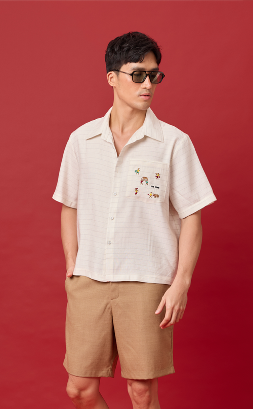 PINO TOP - WHITE CHALK STRIPES w/ BAYANIHAN EMBRO