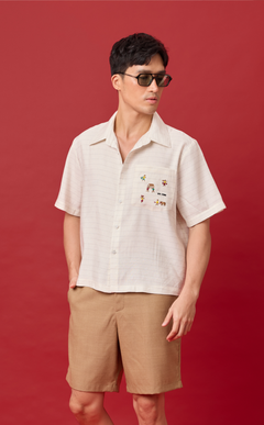 PINO TOP - WHITE CHALK STRIPES w/ BAYANIHAN EMBRO Shop.TayoStudio