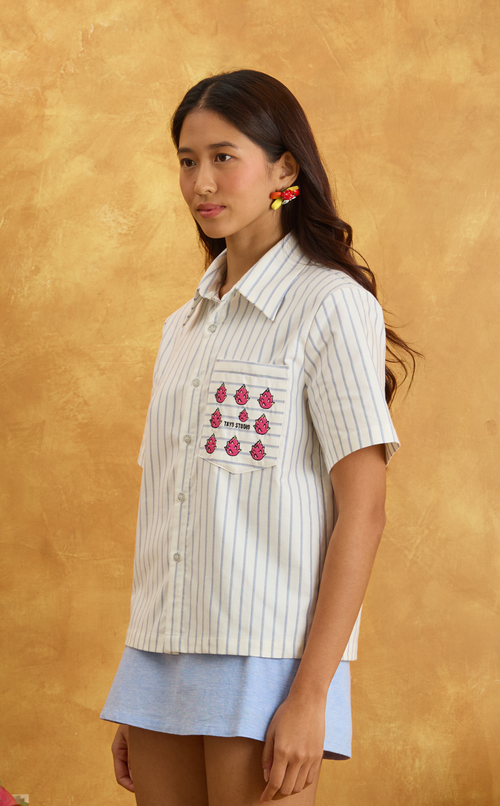 PINO TOP - WHITE NAUTICAL STRIPES w/ EMBRO Shop.TayoStudio
