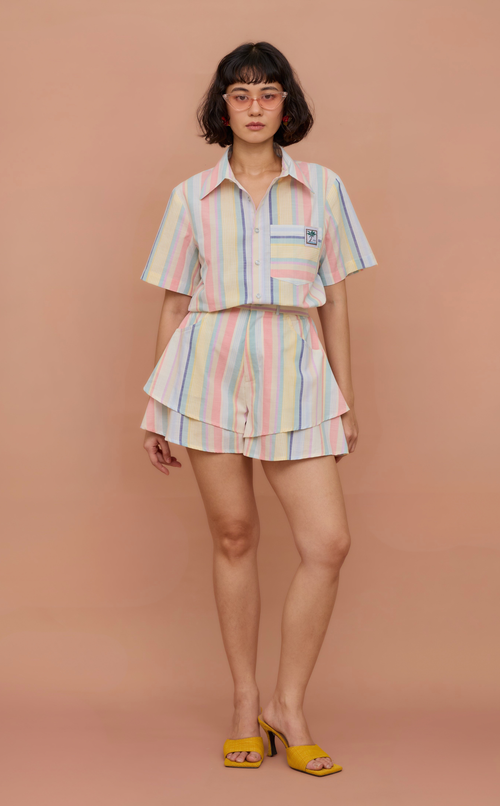 PINO TOP - PASTEL MULTICOLOR STRIPES w/EMBLEM