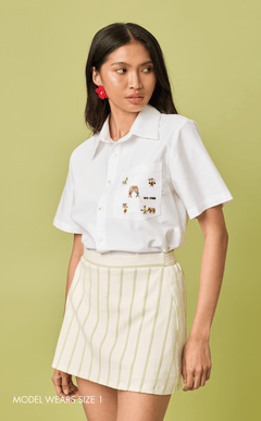 PINO TOP - WHITE OXFORD w/ BAYANIHAN EMBRO Shop.TayoStudio