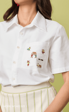 PINO TOP - WHITE OXFORD w/ BAYANIHAN EMBRO