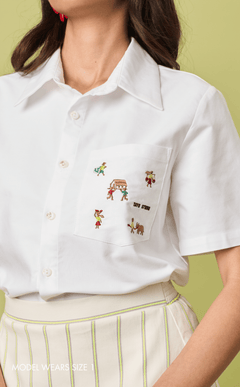 PINO TOP - WHITE OXFORD w/ BAYANIHAN EMBRO Shop.TayoStudio