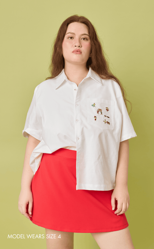 PINO TOP - WHITE OXFORD w/ BAYANIHAN EMBRO Shop.TayoStudio