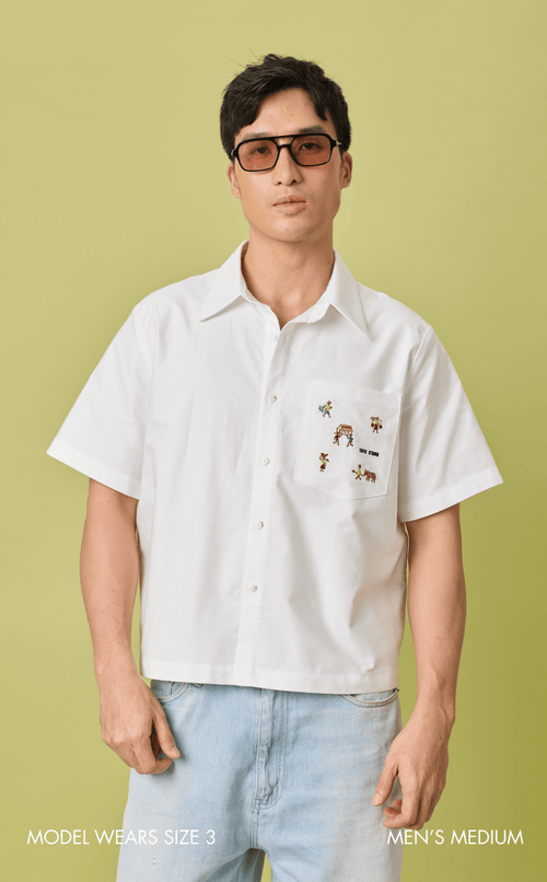 PINO TOP - WHITE OXFORD w/ BAYANIHAN EMBRO Shop.TayoStudio