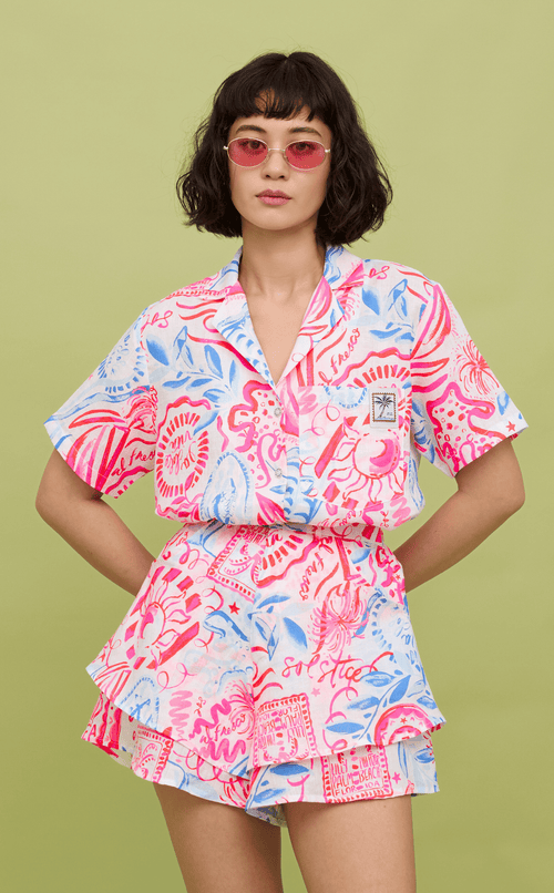 POLLY TOP - NEON TROPICAL LINEN