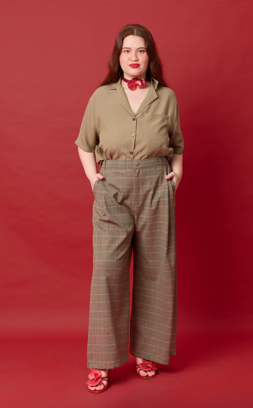 POLLY TOP - OLIVE BANANA LINEN