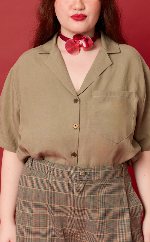 POLLY TOP - OLIVE BANANA LINEN