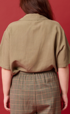 POLLY TOP - OLIVE BANANA LINEN
