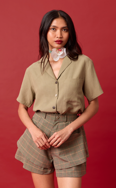 POLLY TOP - OLIVE BANANA LINEN
