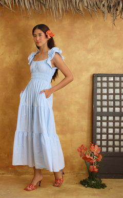 POPPY MAXI DRESS - LIGHT BLUE GRID Shop.TayoStudio