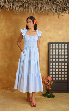 POPPY MAXI DRESS - LIGHT BLUE GRID Shop.TayoStudio