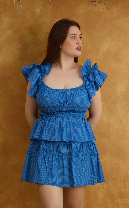 POPPY TOP - BLUE GRID Shop.TayoStudio