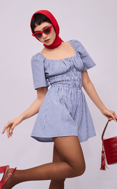 PENNY ROMPER - BLUE STRIPES SEERSUCKER
