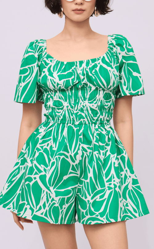 PENNY ROMPER - GREEN FLOWER LINE