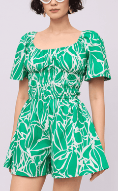 PENNY ROMPER - GREEN FLOWER LINE