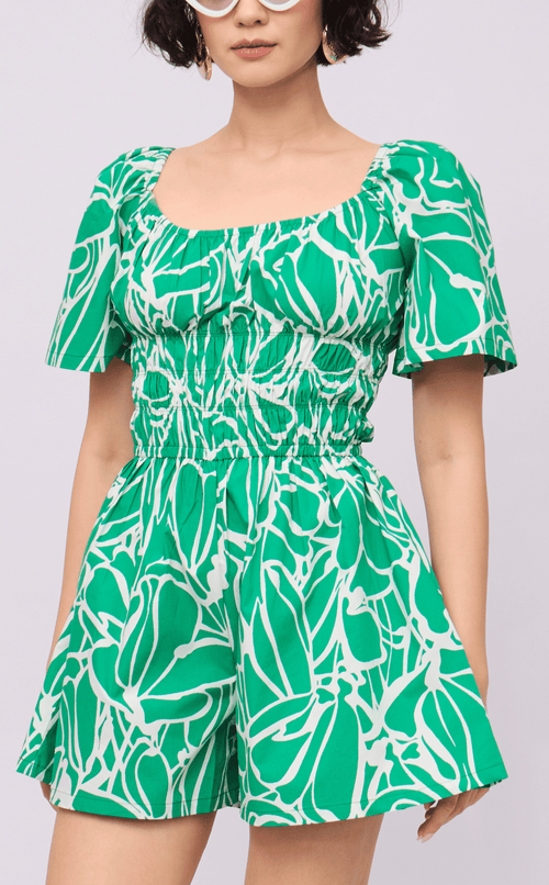 PENNY ROMPER - GREEN FLOWER LINE