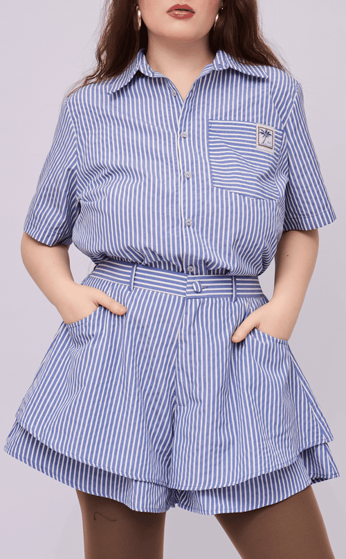 PINO TOP - BLUE STRIPES SEERSUCKER