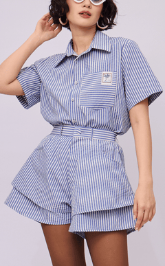 PINO TOP - BLUE STRIPES SEERSUCKER