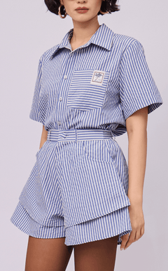 PINO TOP - BLUE STRIPES SEERSUCKER