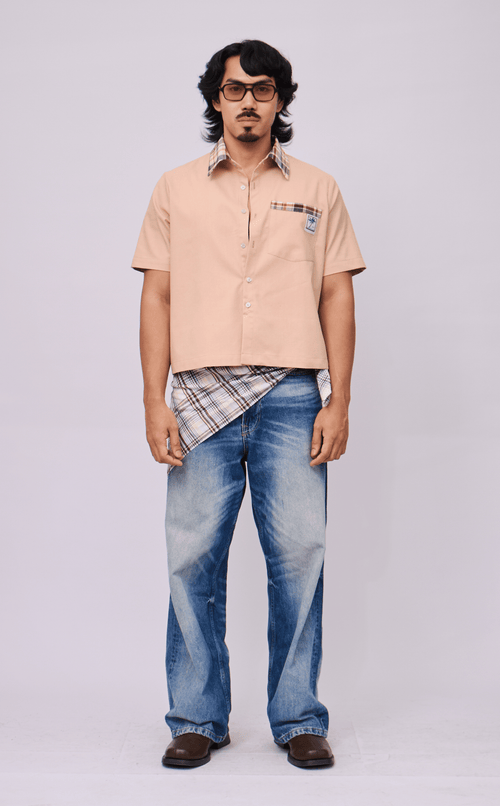 PINO TOP - COMBI NUDE PLAID