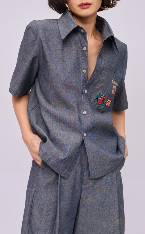 PINO TOP - GRAY DENIM CHAMBRAY DISCO